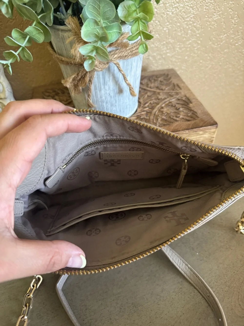 Tory Burch Taupe Pebbled Leather Crossbody - Picture 4 of 5